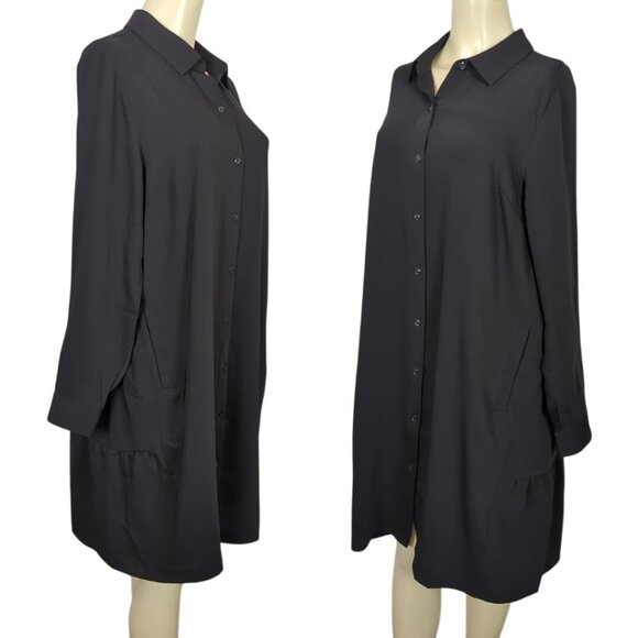 J. Jill Wearever Collection Black Shirt Dress M Button Front Ruffle Tiered Back - Picture 2 of 16